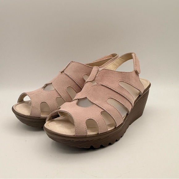 Skechers Shoes - Skechers Memory Foam Pink Suede Wedge Sandals Comfort Slingback Shoe Women’s 8